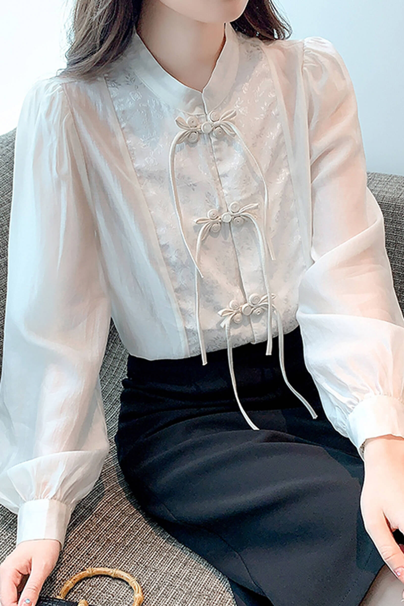 Beige Splice Buckle Shirt