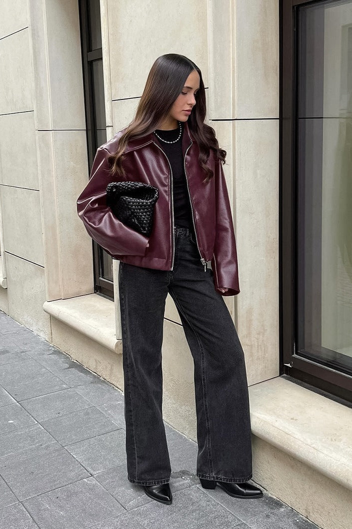 Retro Moto Burgundy Matte Leather Jacket