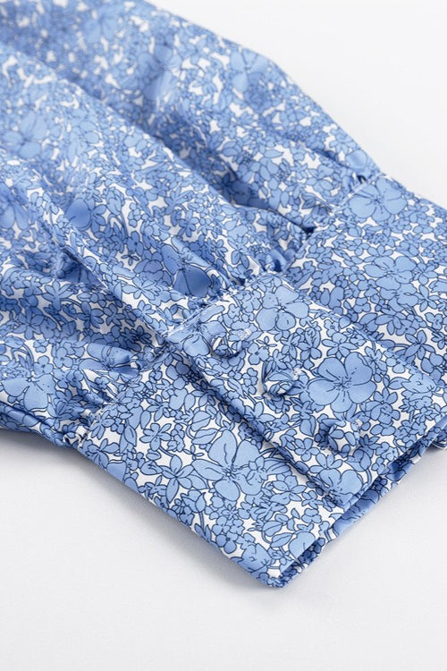 Long Sleeve Pleated Waist Short Floral Dress