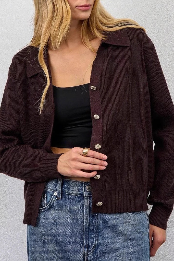 Single Button VNeck Knit Sweater