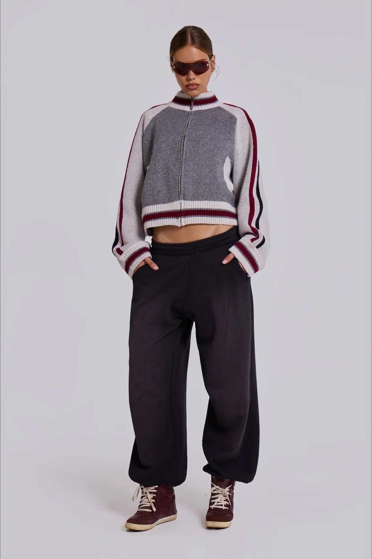 Retro Gothic Colorblock Zip-Up Knit Sweater