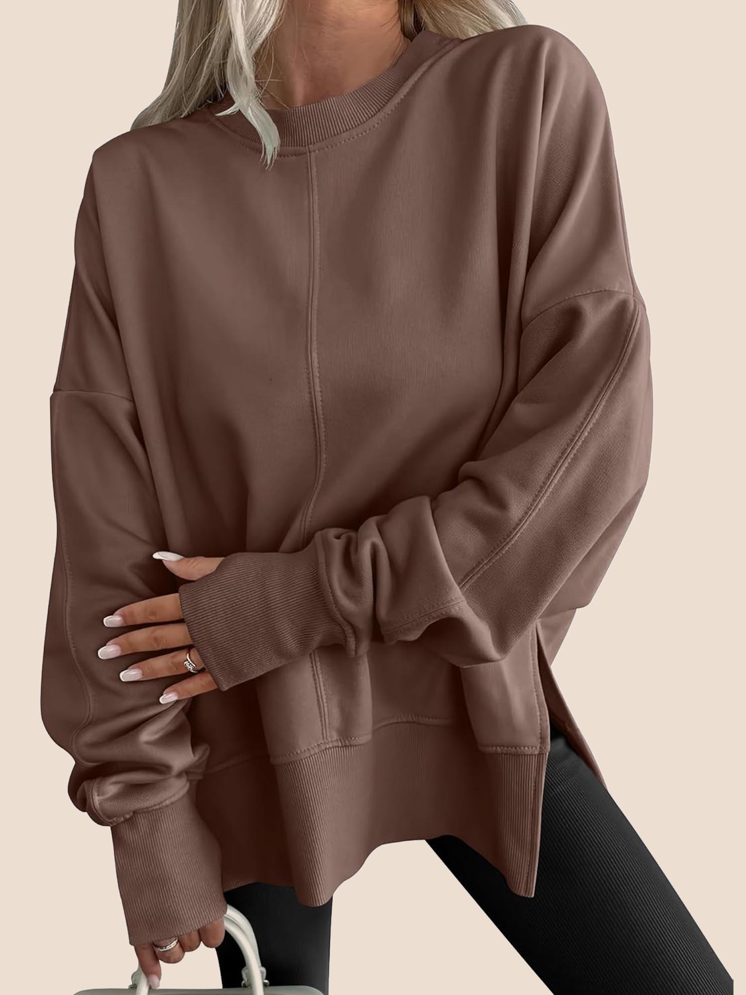 Oversized Thumbhole Long Sleeve Side Slit Sweatshirt