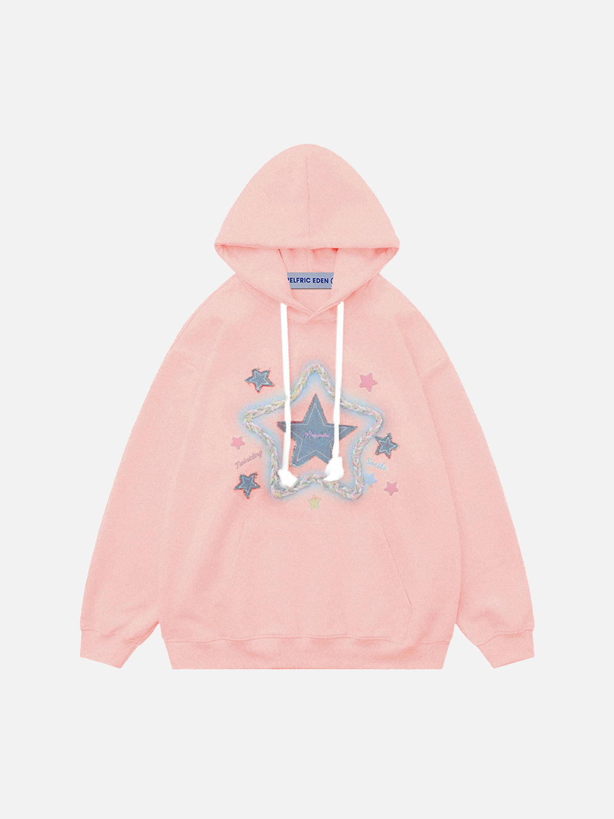 Denim Star Applique Embroidery Hoodie