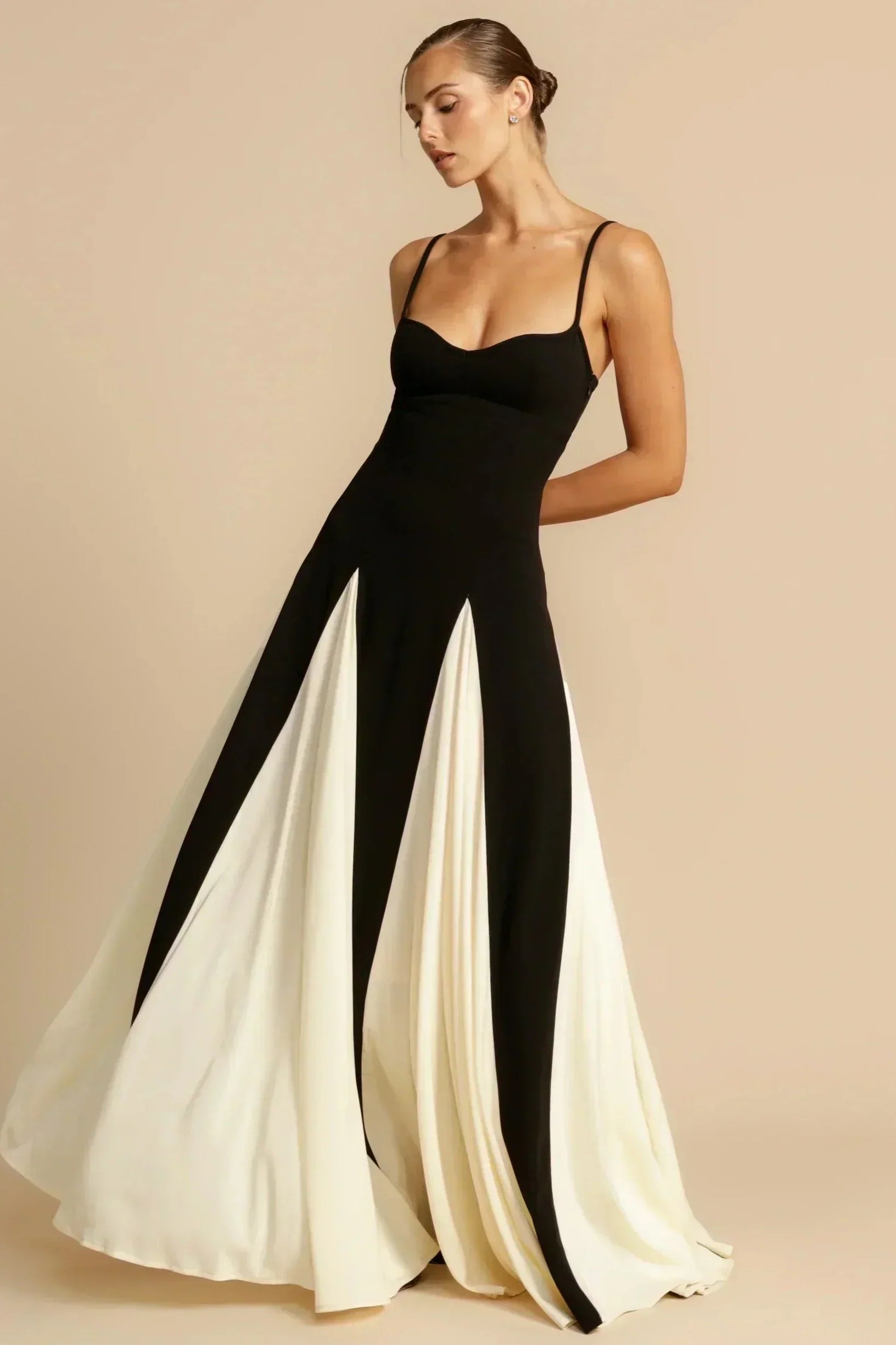 Delia Statement Dress Two Tone Black & White Maxi Boutique Collection