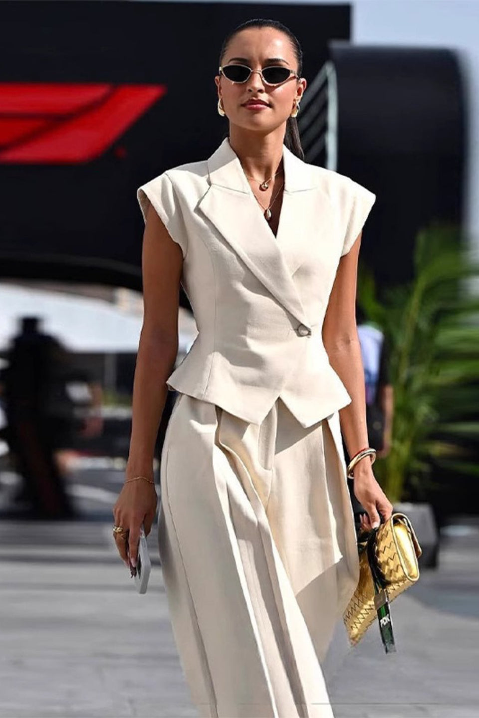 Cinched Sleeveless Vest High Waist Wide Leg Work Set