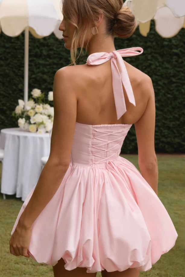 Halter Tie Bow Puffy Tulle Hem Mini Dress 2