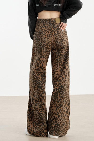 Leopard Print Wide Leg Jeans