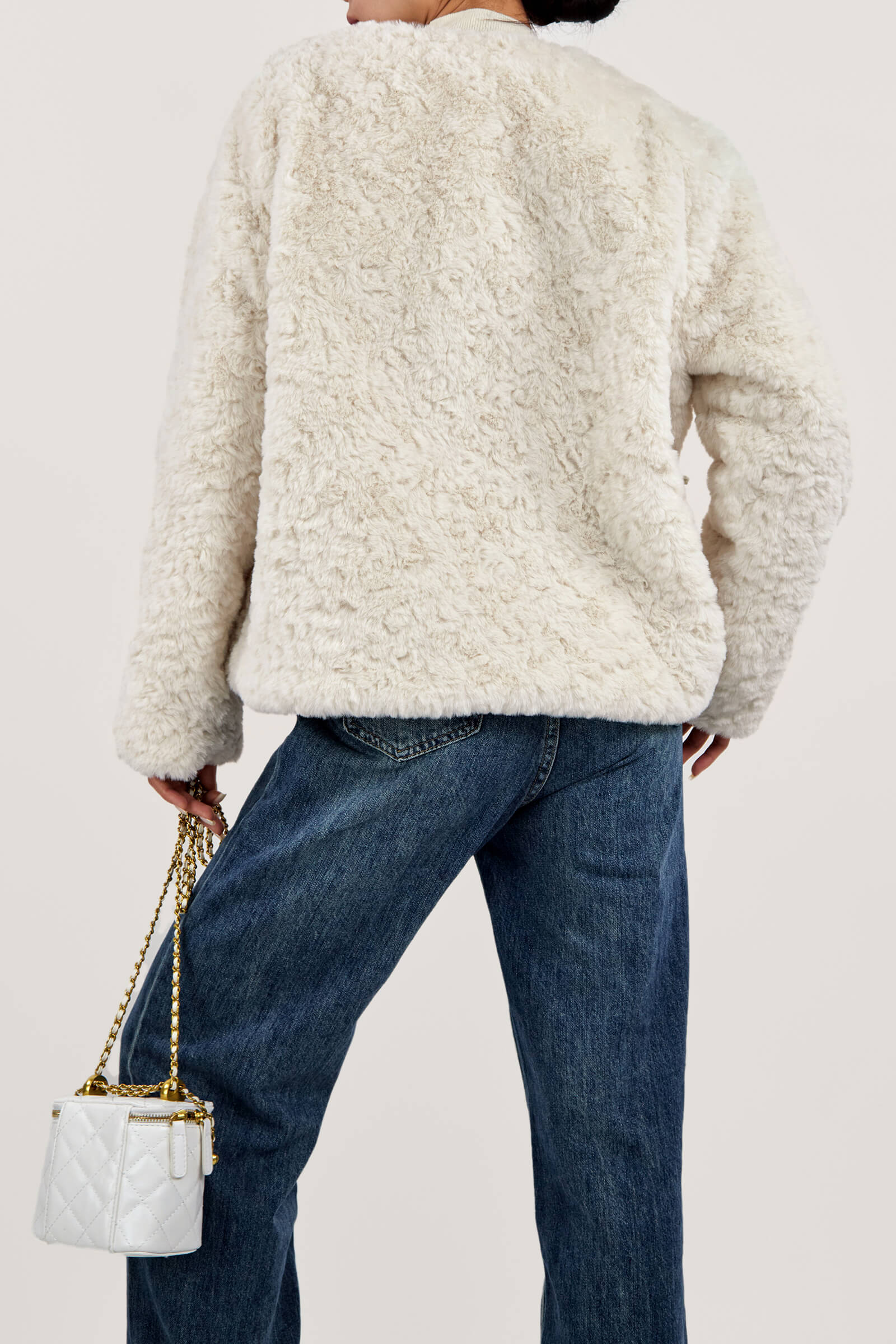 Tweed Crew Neck Pocket Teddy Jacket