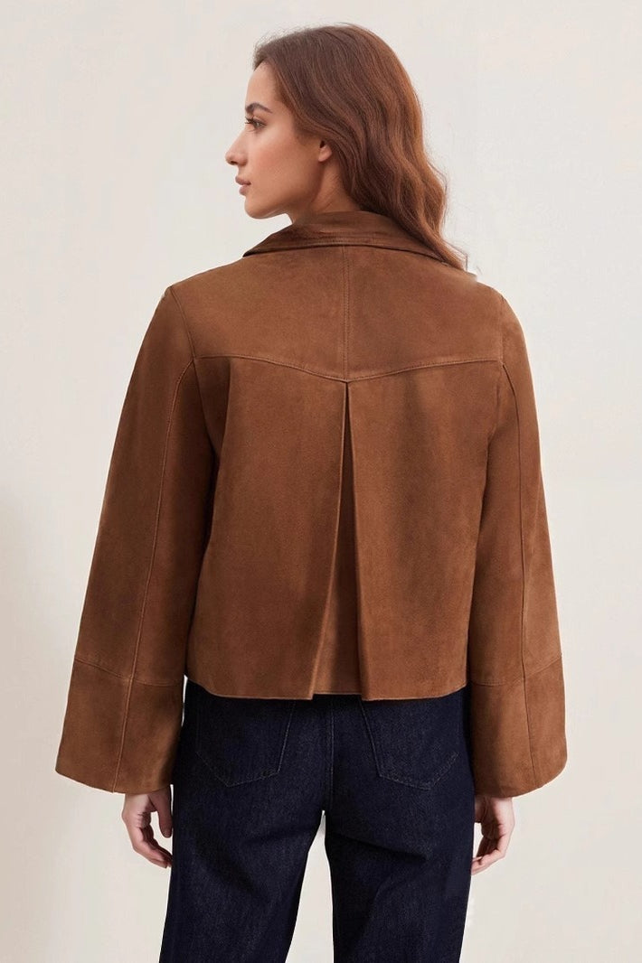 Midweight Suede Notch Collar Coat