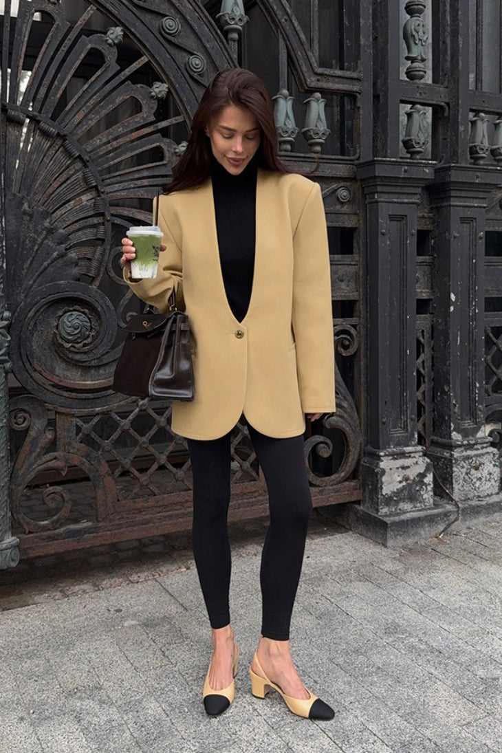 Solid VNeck Minimalist Office Blazer
