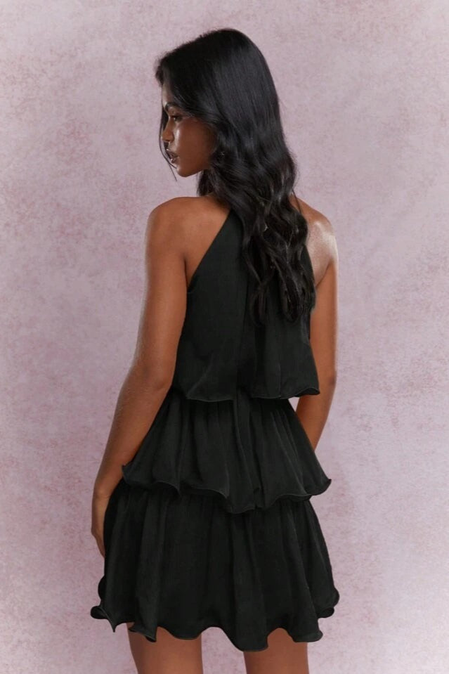 Halter Neck Tiered Ruffle Mini Dress 9