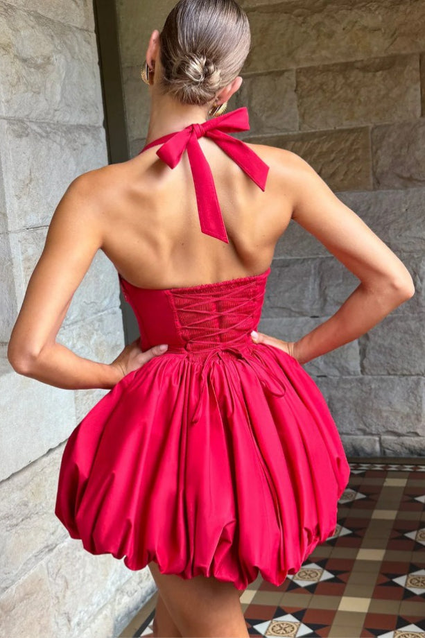 Halter Tie Bow Puffy Tulle Hem Mini Dress 15