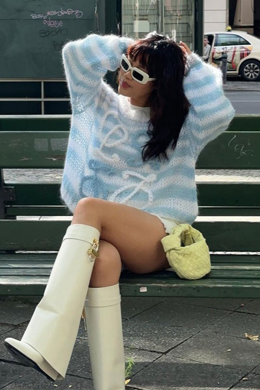 Trendy Color Block Stripe Loose Knit Sweater