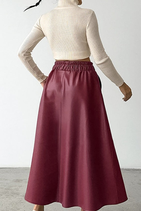 Angora Red Satin Faux Leather Skirt