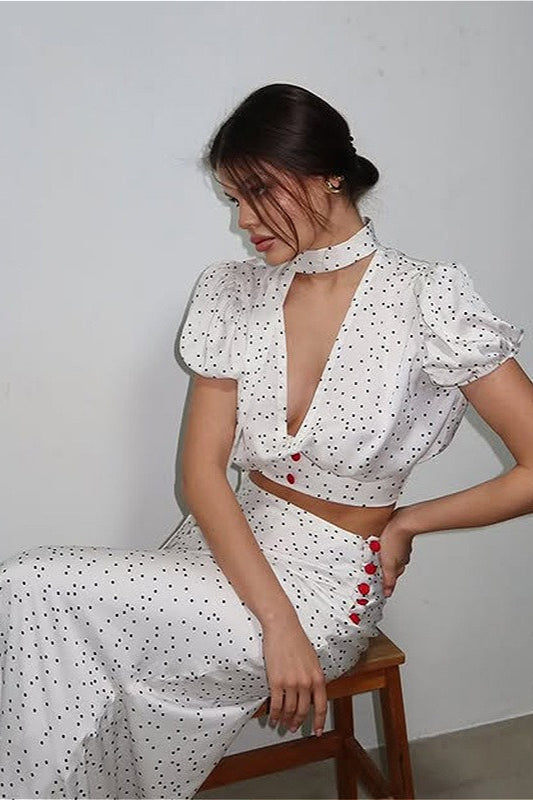 Polka Dot VNeck Maxi Two Pieces Set