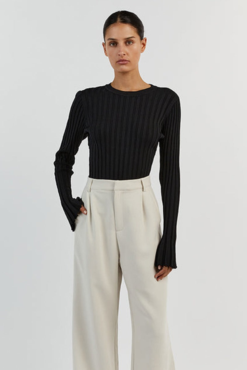 Ribbed Crew Neck Solid Slim Knit Base Layer