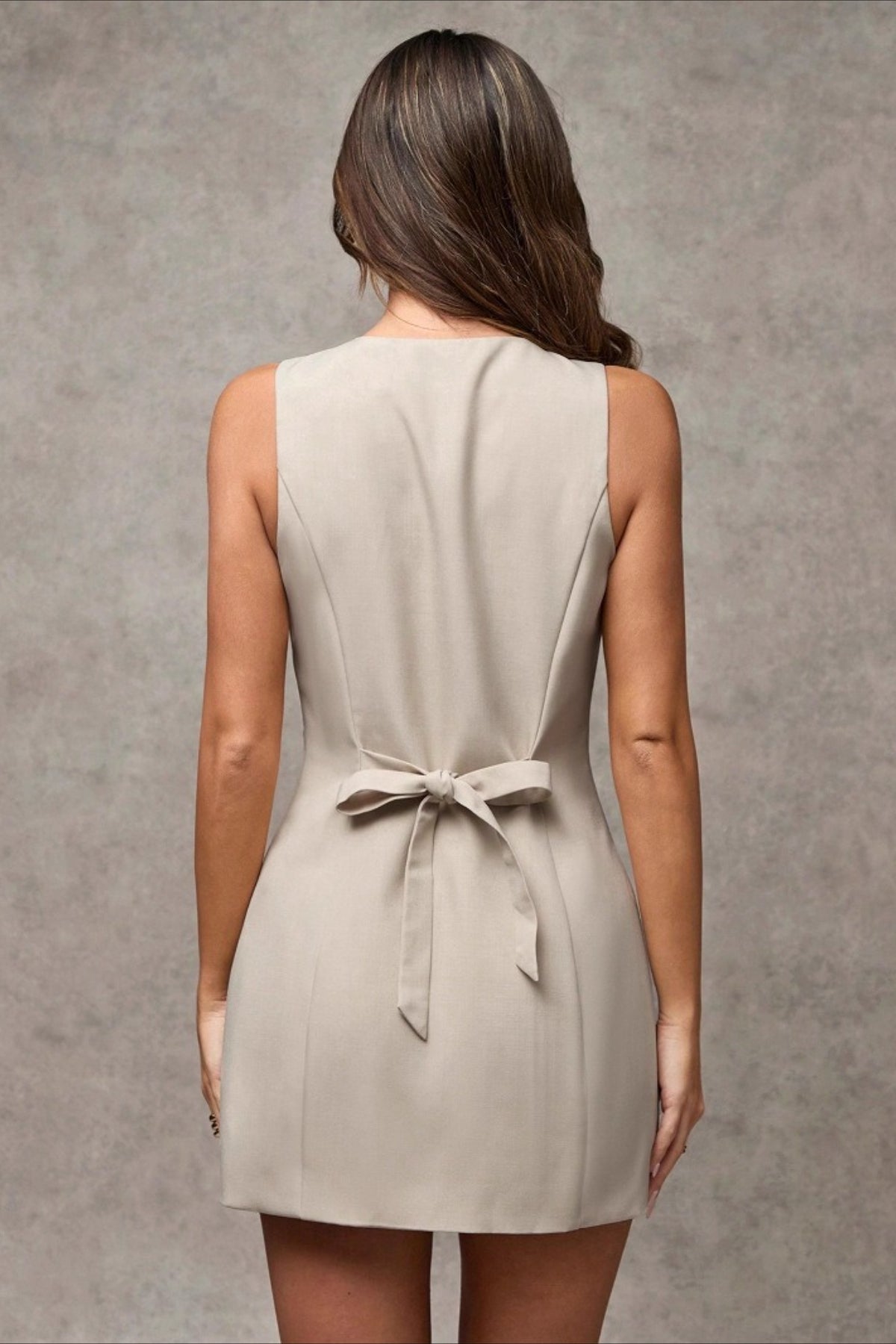 Solid Button Sleeveless Cinched Work Dress