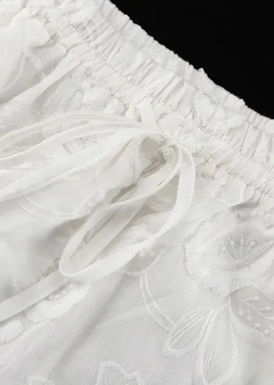 Floral Breeze - Sheer EmbroideRed Shirt & High-Waist Shorts Set