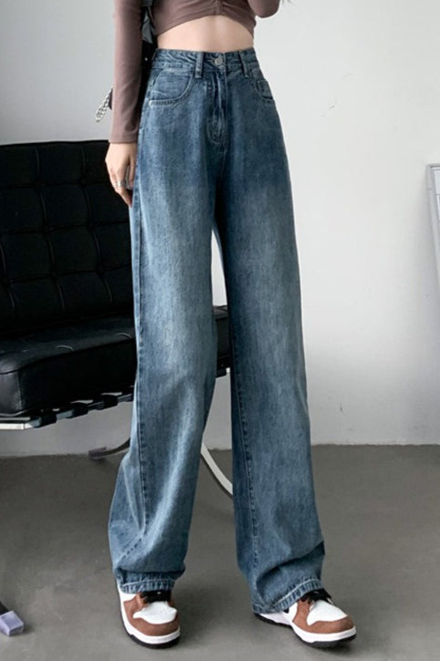 High Waist Relaxed Fluid Straight Jeans