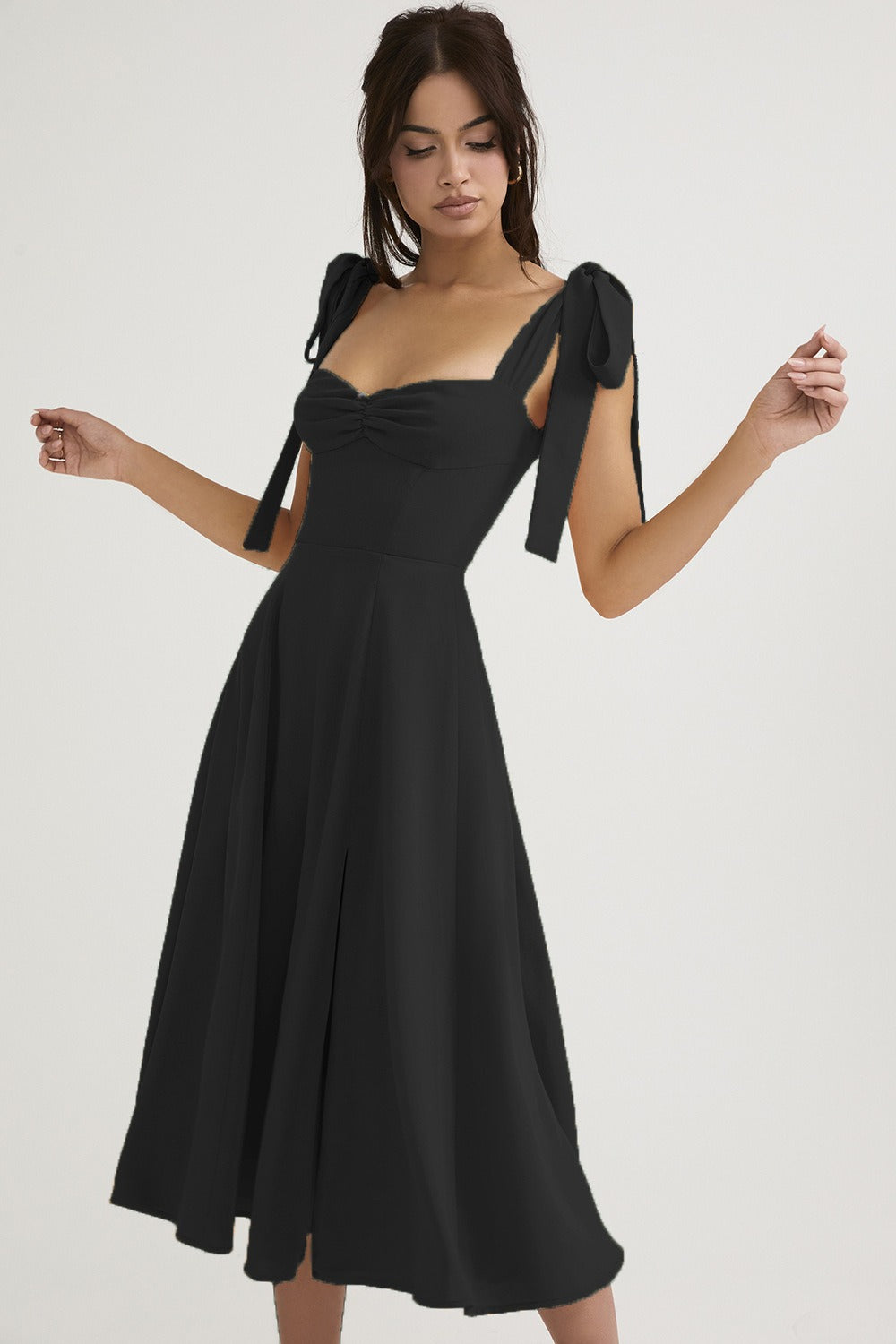 Open Back Bow Tie Evening Slip Dress