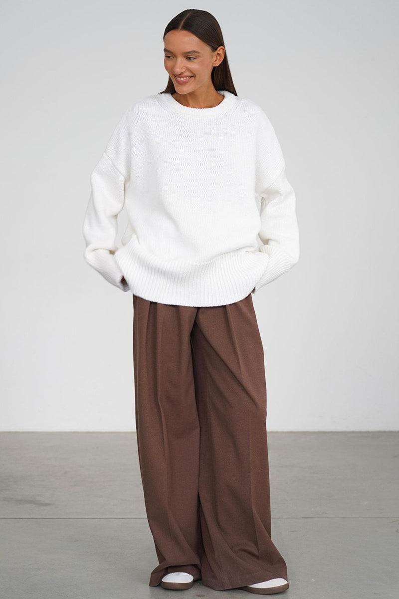 Classic Solid Crew Neck Relaxed Knit Sweater