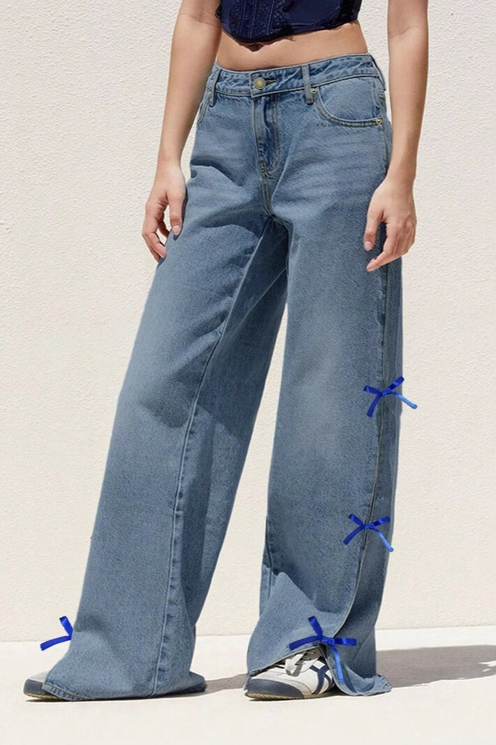 Contrast Bow Straight Jeans