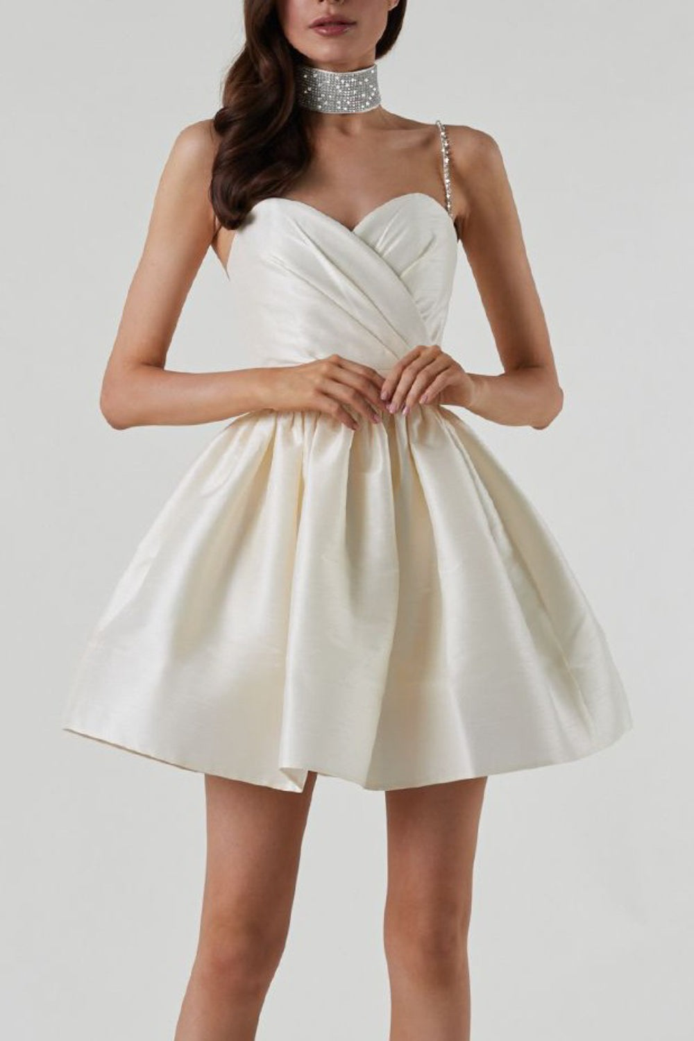 Ruched Crystal Rhinestone Mini Slip Dress