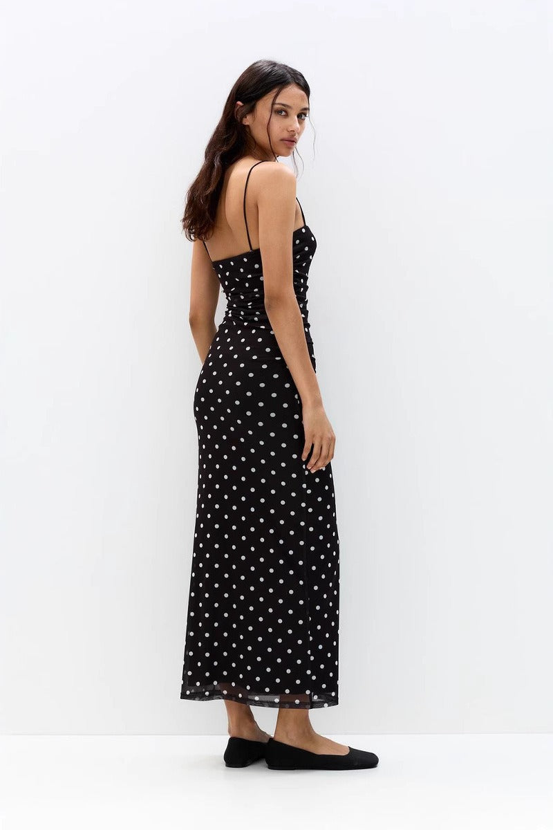 Black Polka Dot Cami Bodycon Maxi Dress 3
