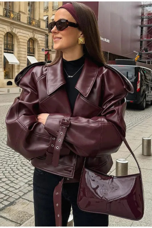 Vintage PU Leather Biker Coat