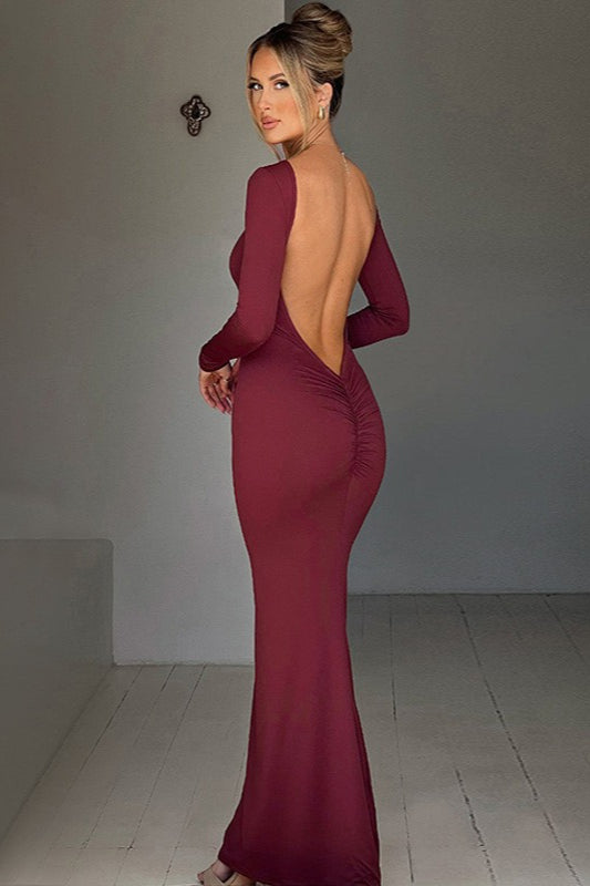 Long Sleeve Backless Bodycon With Side Slit Dress 5