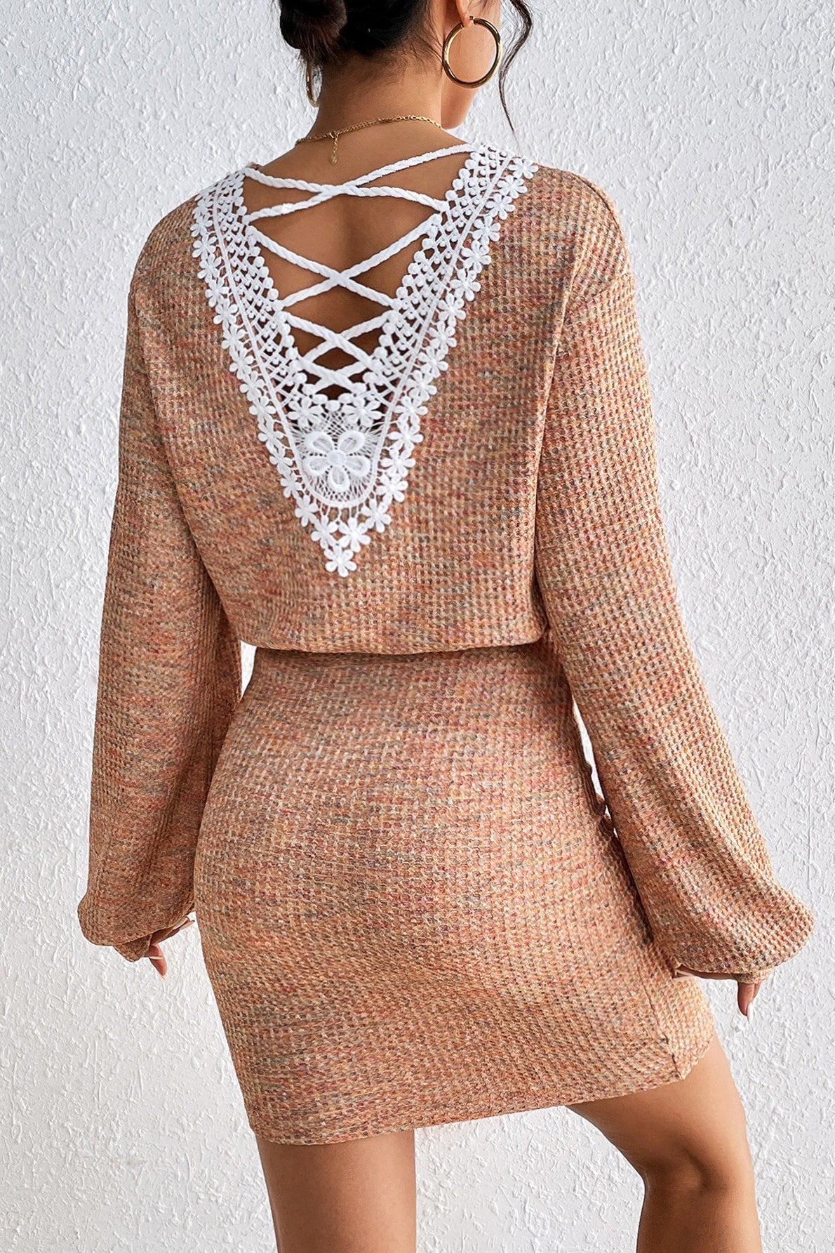 Orange Backless Long Sleeve Knit Sweater Dress 2