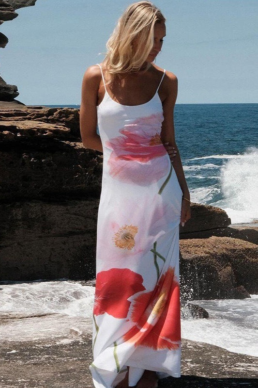Spaghetti Strap Scoop Neck Oversized Floral Placement Print Maxi Dress 9