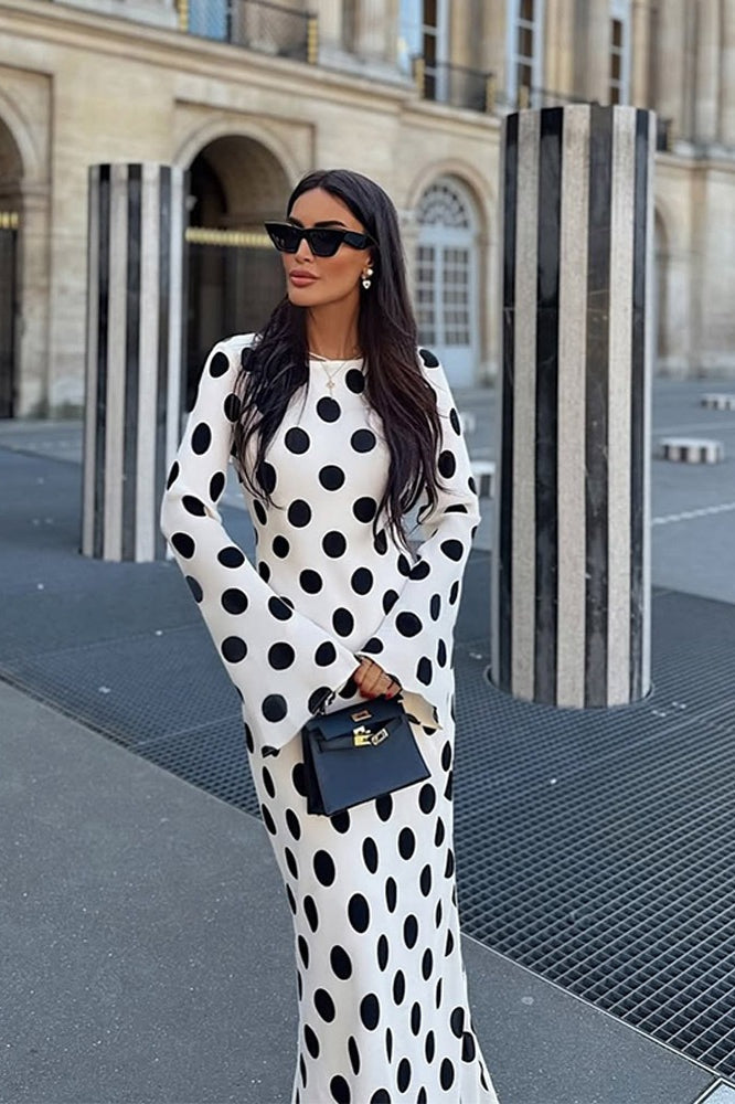 White Polka Dot Bell Sleeve Maxi Dress 3