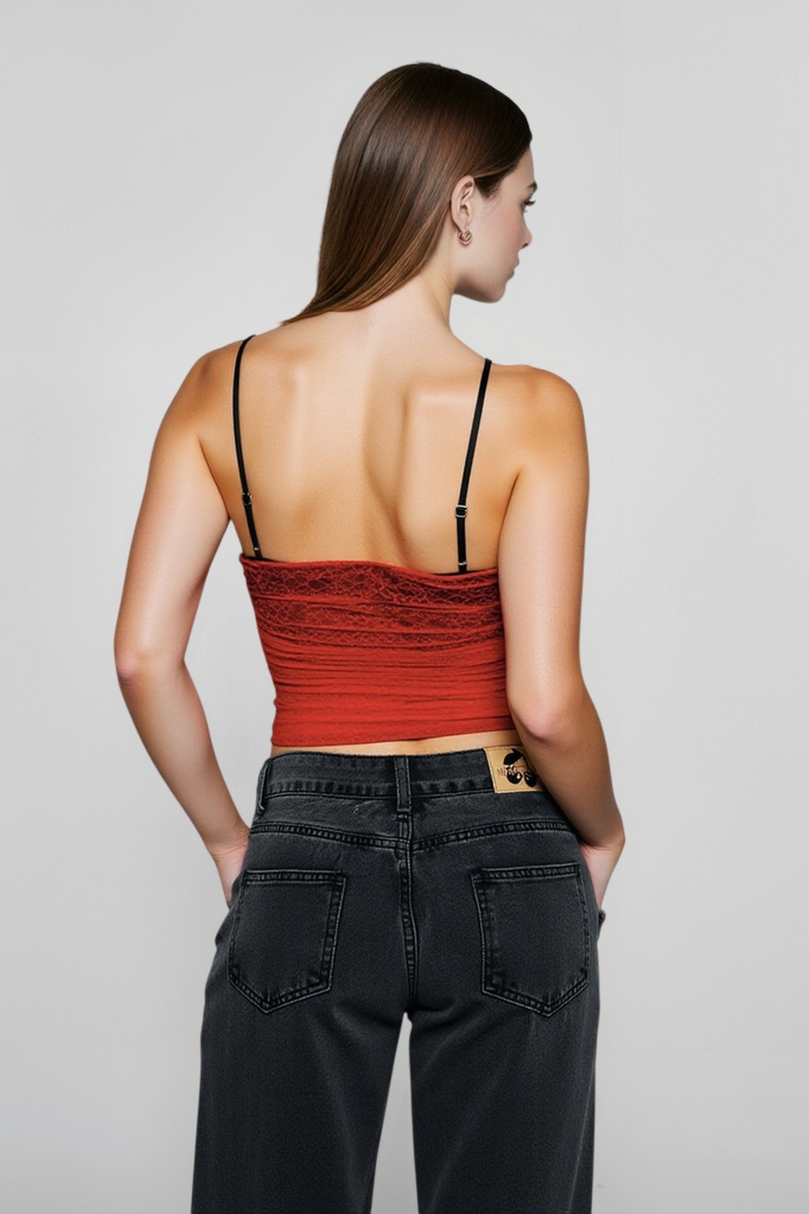 Y2k lace panel color block cami top