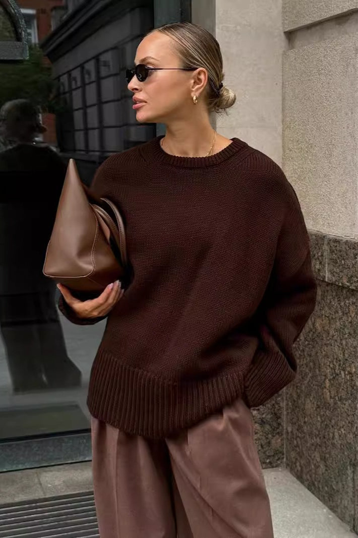 Classic Solid Crew Neck Relaxed Knit Sweater