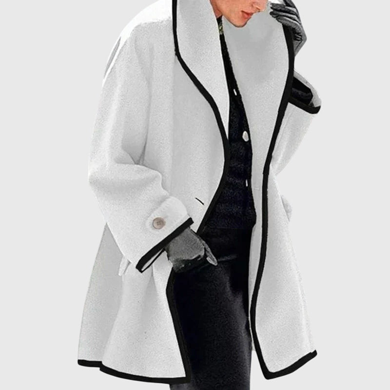 Hooded Contrast Trim Long Sleeve Fleece Longline Coat