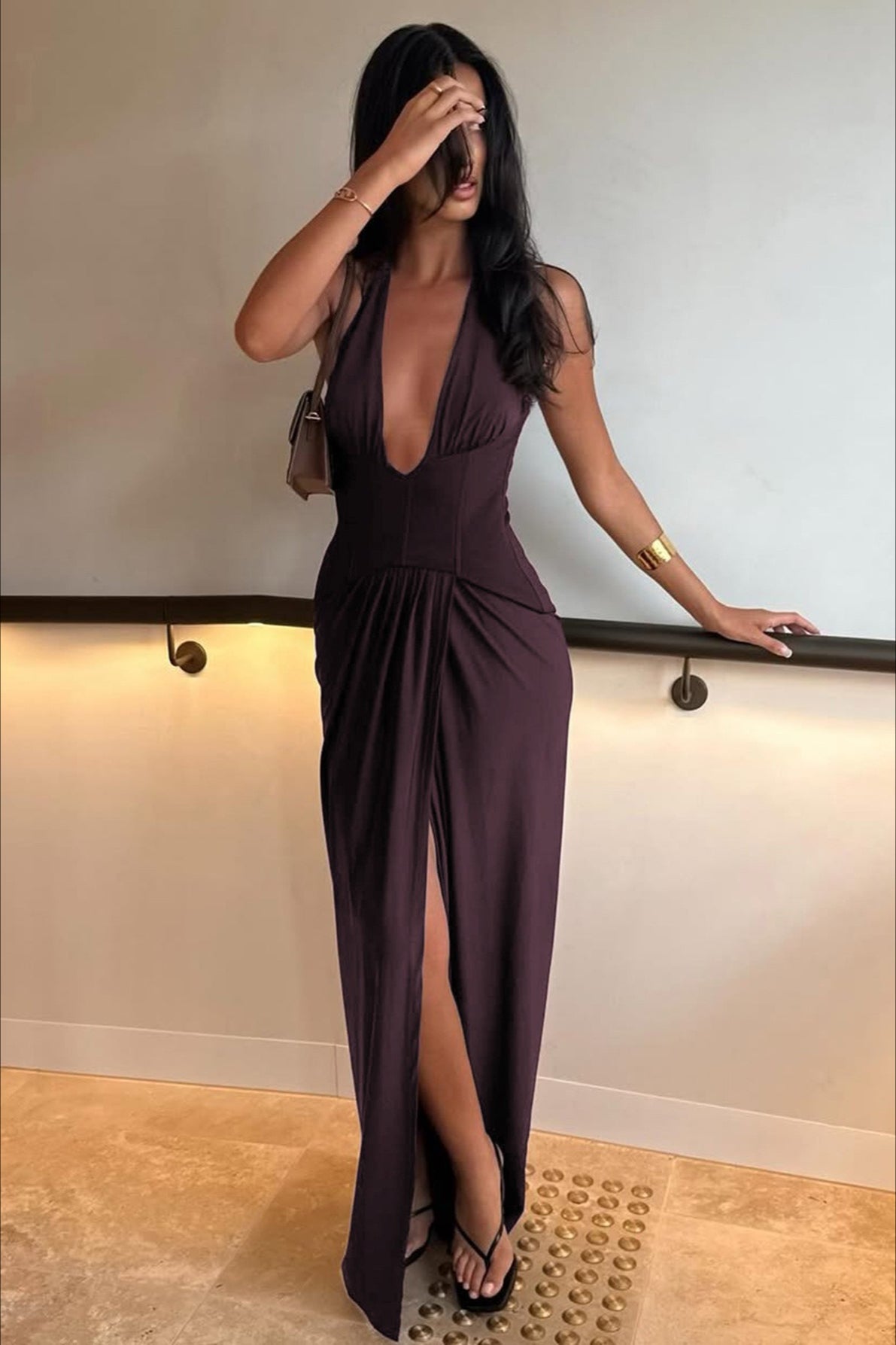 Sexy Solid Backless Sleeveless Deep V Halter Party Dress