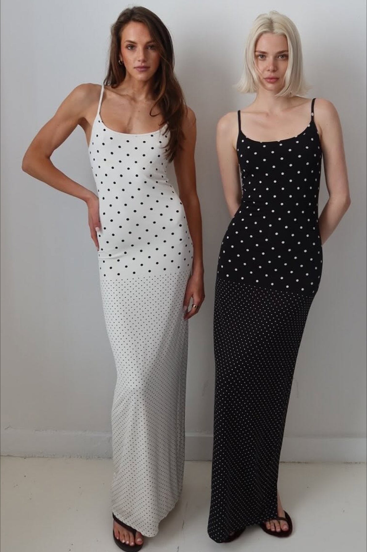 Retro Polka Dot Long Body Hugging Slip Dress