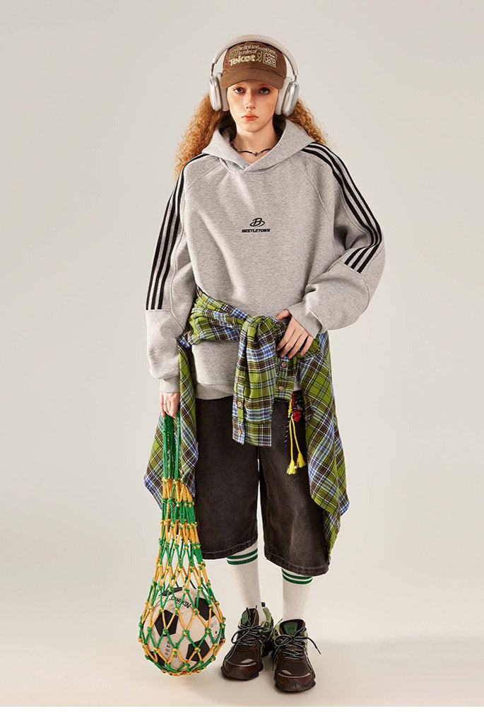 Striped Gray Raglan Sleeve Hoodie