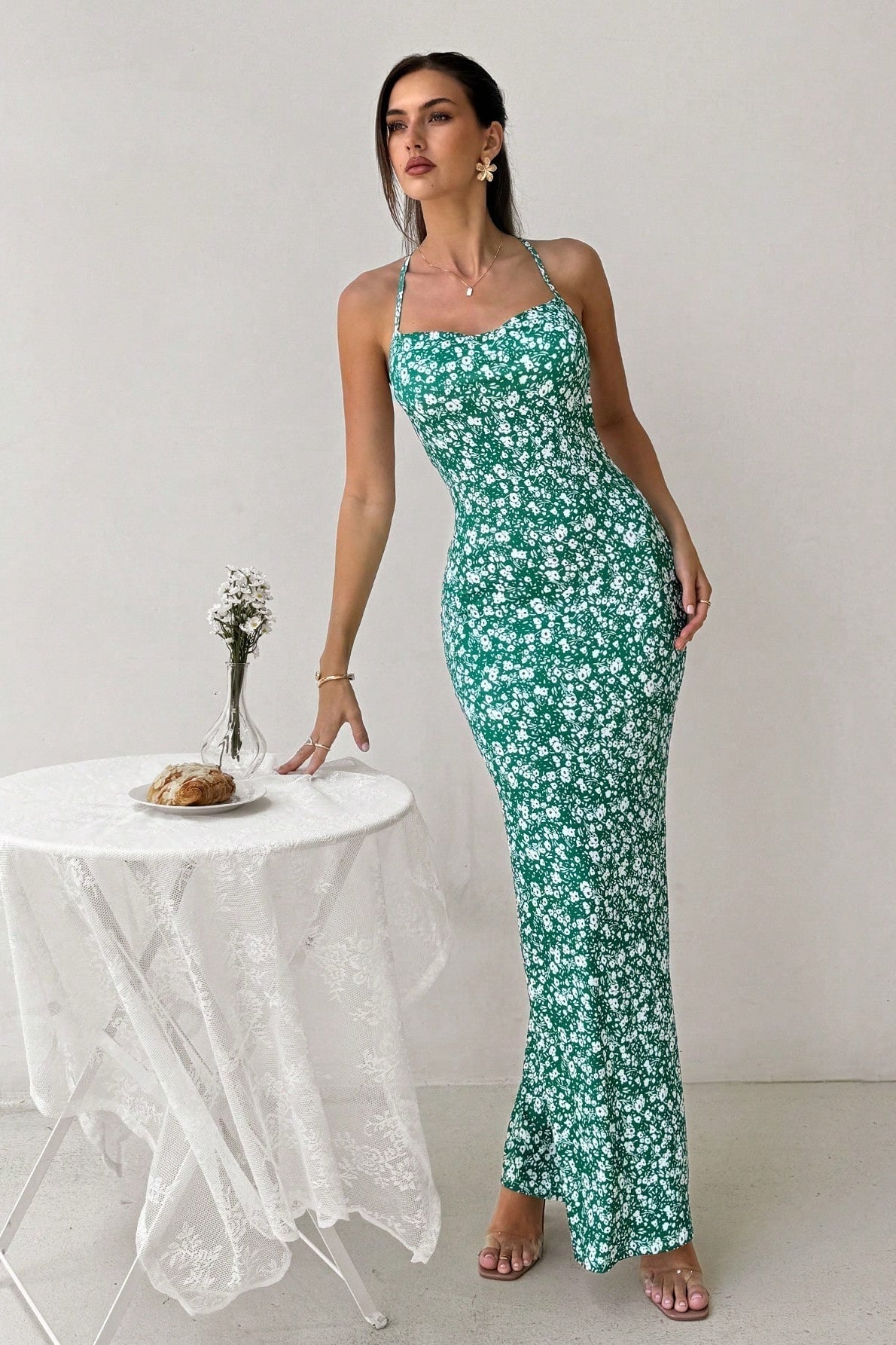 Backless Mermaid Strap Long Floral Dress
