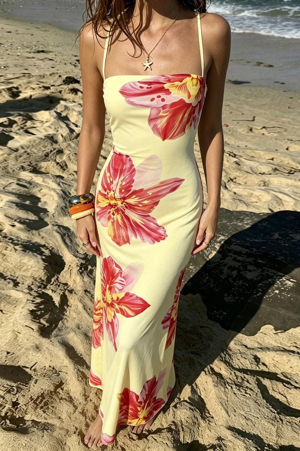 Floral Print Contrast Back Tie Slip Dress