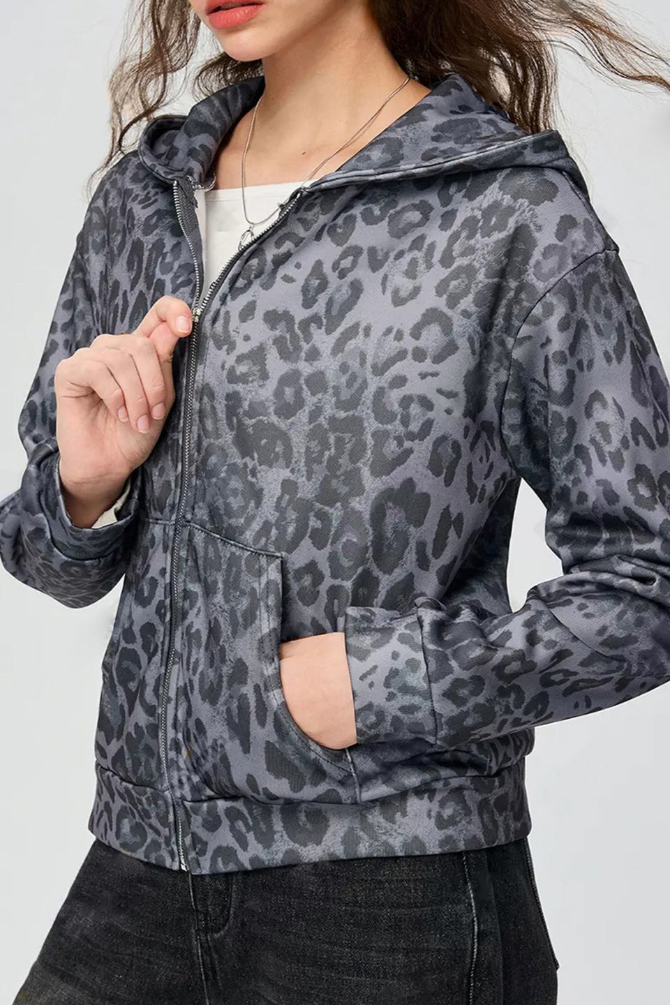 Solid Backless Mesh Zip Hoodie