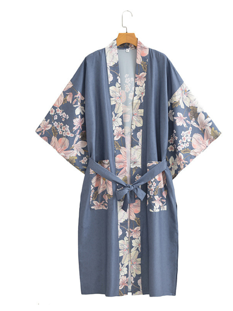 Floral Print Tie Waist Long Kimono 5