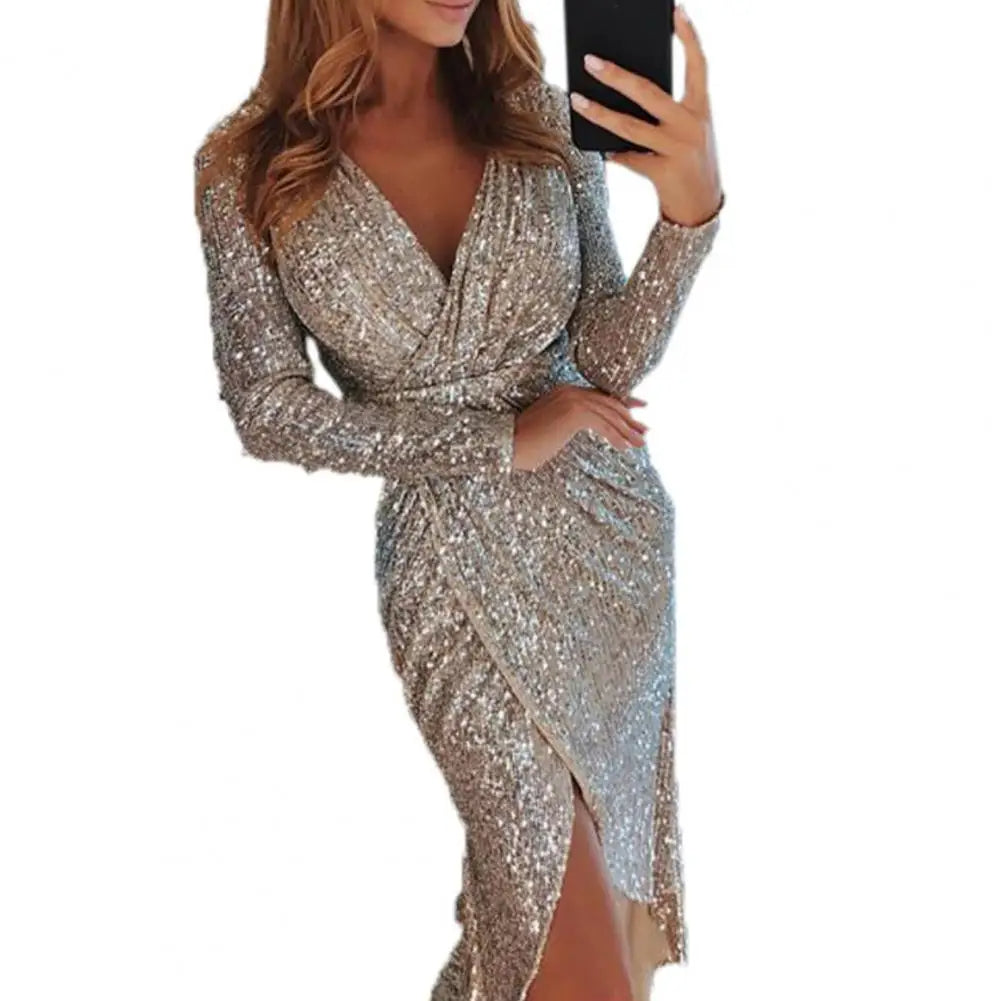 Elena Premium Sparkling Light Sequin Glitter Dress for Women Evening Wear Edit