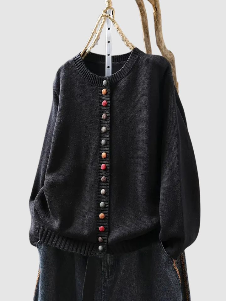 Round Neck Button Front Knit Long Sleeve Cardigan