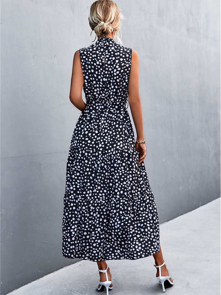 Sexy Polka Dot Print Sleeveless Midi Dress