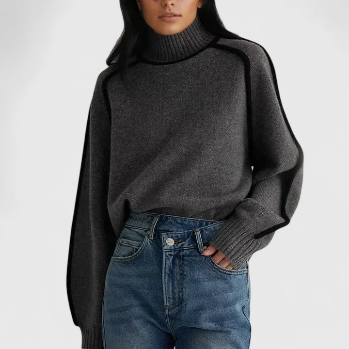 Turtleneck Contrast Trim Long Sleeve Knit Sweater 4