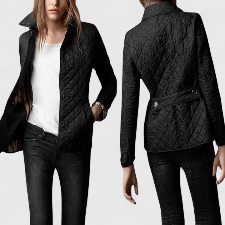 Collared Quilted Button Front Long Sleeve Jacket