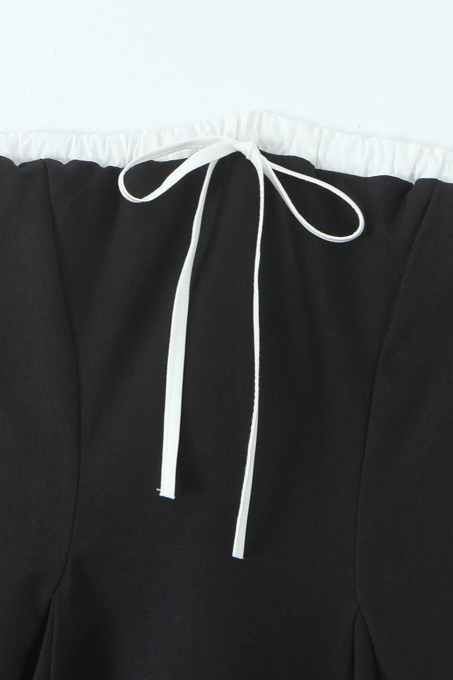 Black Contrast Bustier Lace-up Back Dress 3