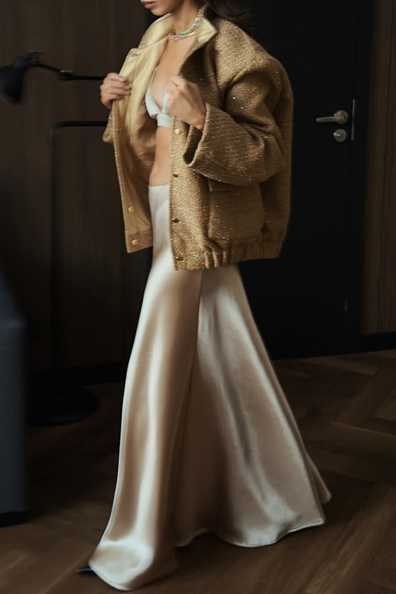 Loose Fit Sequin Bomber Coat